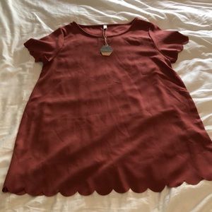 Maternity Top- Rust Solid Scalloped Hem top